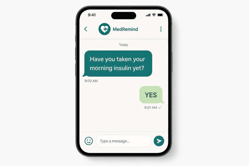 Phone showing medication and meal reminder text conversation